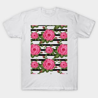 Roses With Stripes Pattern T-Shirt